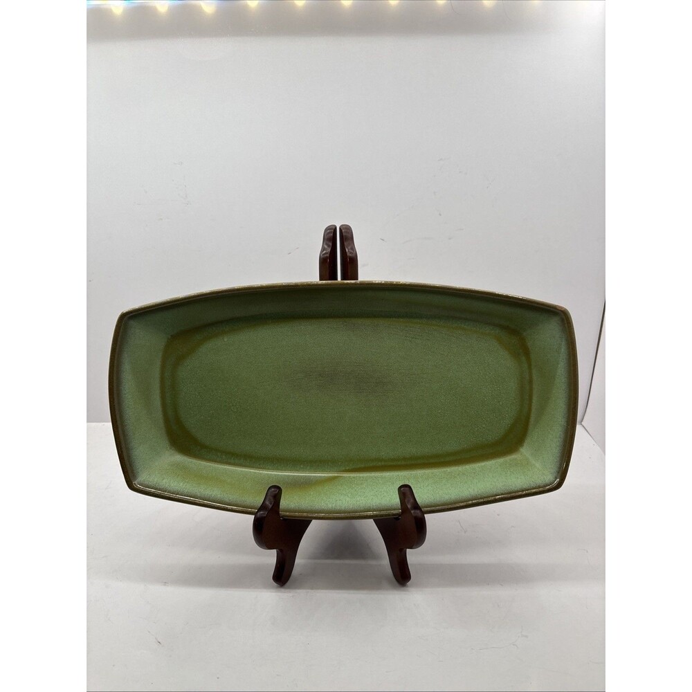 Vintage Frankoma Pottery Plainsman Prairie Green Platter 5Q MCM